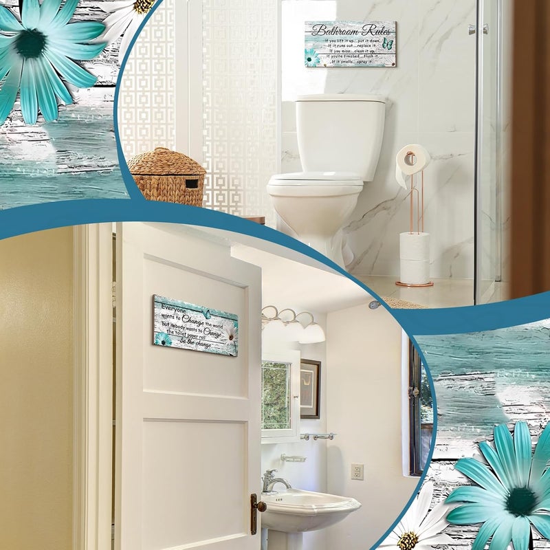 Jetec 2 قطع لافتات حمام مضحكة ديكور جدار الحمام ملحقات جدار المرحاض لافتات خشبية ريفية (نمط فراشة) - Image 4